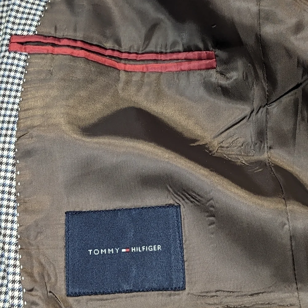 Tommy Hilfiger Moores Brown Gingham Checked 100% Wool Blazer Size 44L